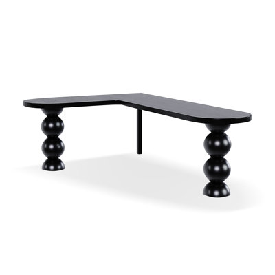Bureau noir en bois massif en forme de L