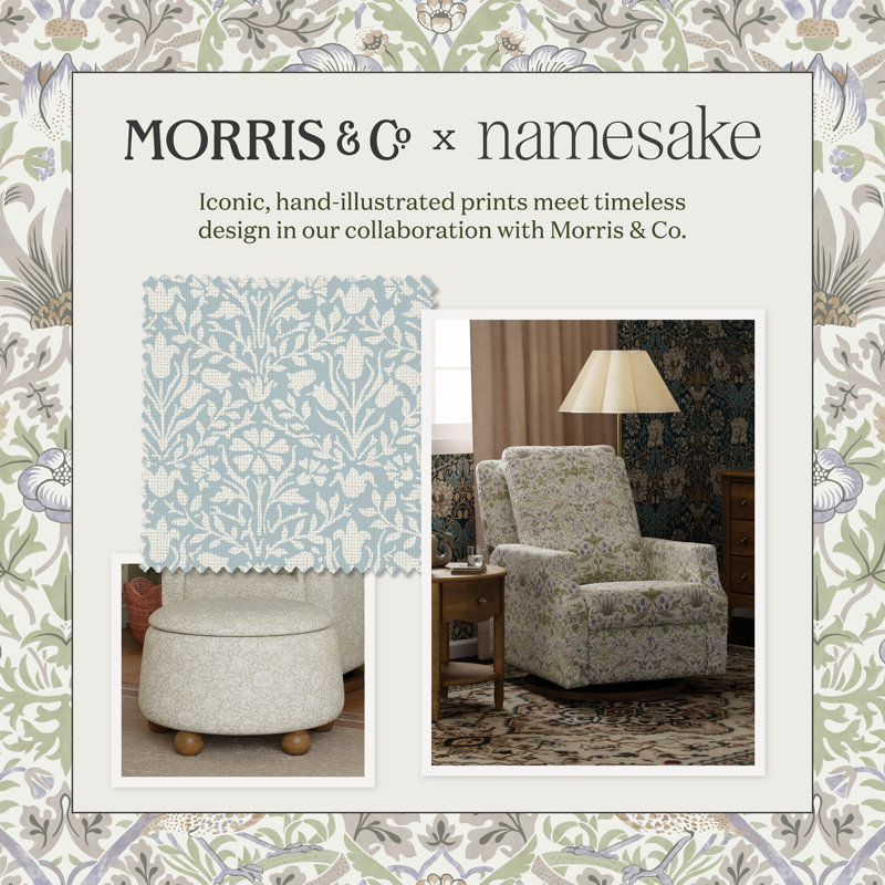Morris & Co. x Namesake Crawford Swivel Glider, Bellflowers in Powdered Blue