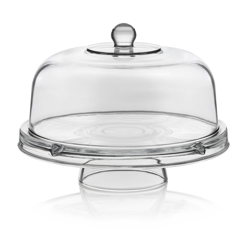 Clear Glass Pedestal Serving Bowl with Dome and Bubble Stem