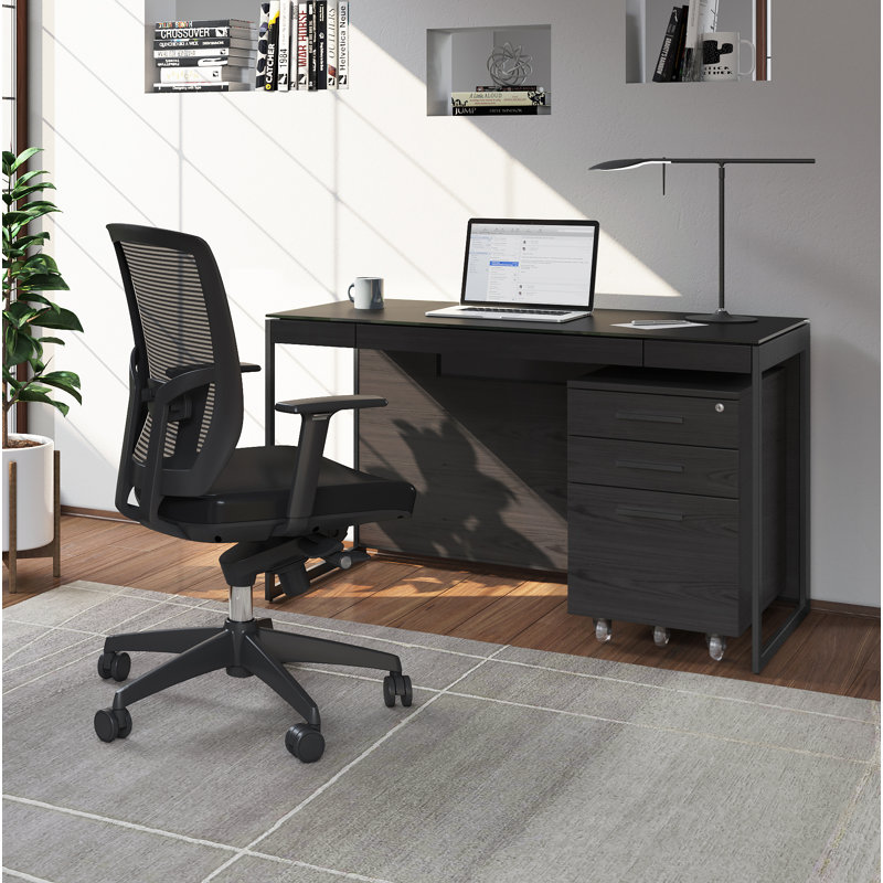 Sequel 20 Writing Desk, 24.75" H x 48" W x 24" D, Charcoal Stained Ash/Black