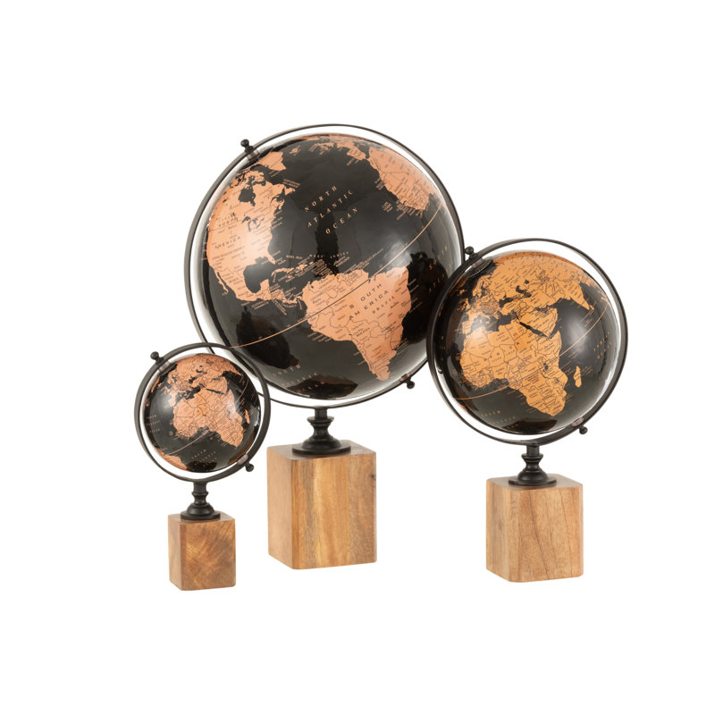 Wood Floor Globe, 48cm H x 33cm W x 30cm D