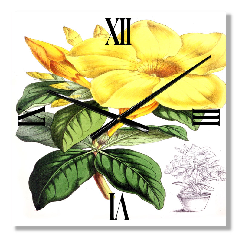 Horloge murale fleurs tropicales avec feuilles II, Moyen