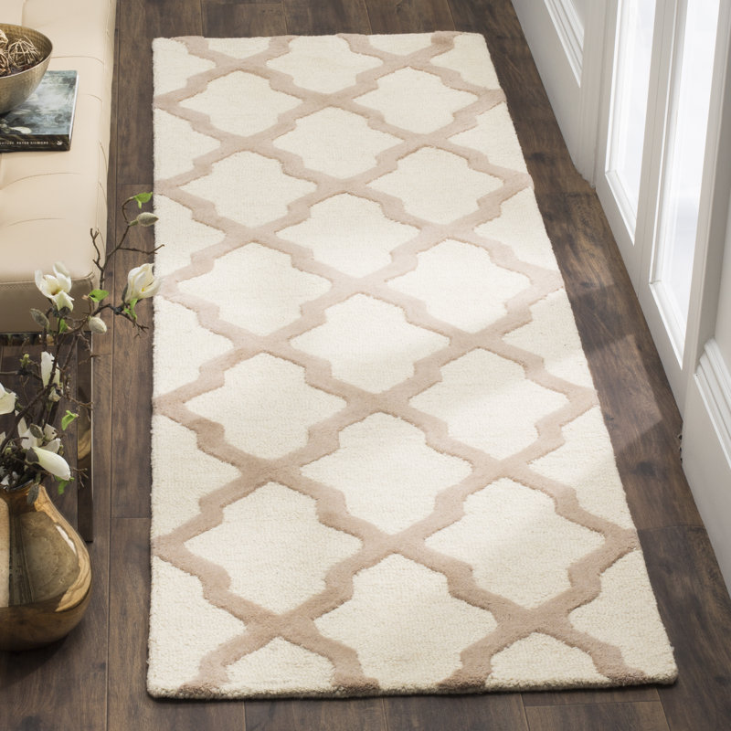 Tapis en laine touffeté à la main Cannen, Ivoire/beige, Tapis de couloir 2 pi 6 po x 16 pi