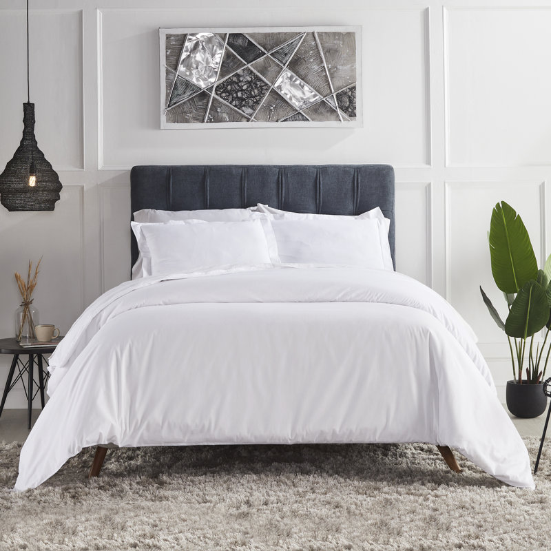 Ensemble de housse de couette 3 pièces 100 % coton, Blanc, Housse de couette très grand + 2 taies d'oreiller