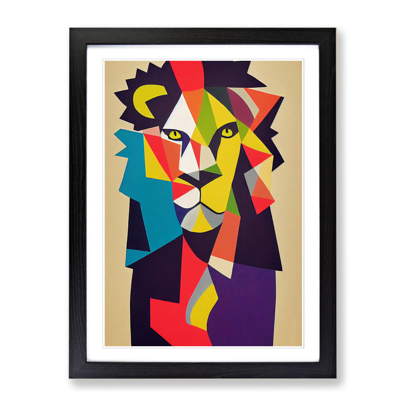 Yampa Lion In Abstract - Picture Frame Print, Black, 64cm H x 46cm W x 2cm D