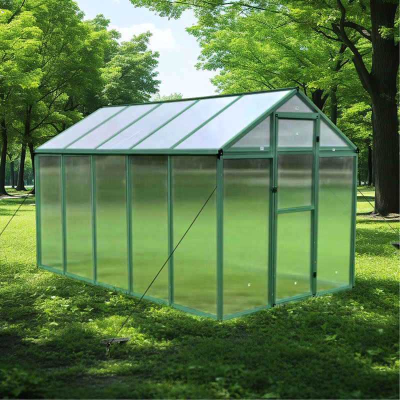 Heavy Duty Walk-in Greenhouse 6x10 Ft - Polycarbonate Aluminum For All Season Backyard With Raised Base And Anchor, Plant Nutrient Retention Stable Structure