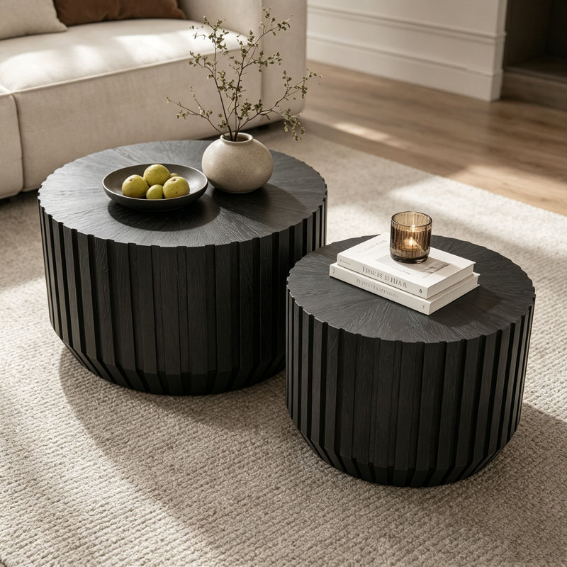 Ensemble de 2 tables basses cannelées noires