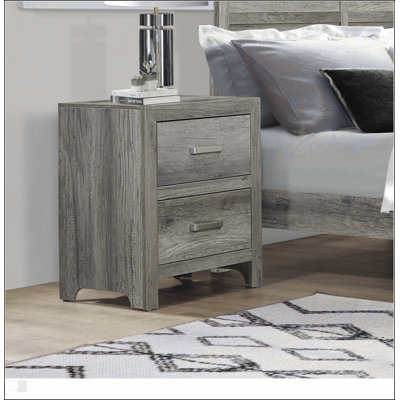 Transitional Aesthetic Bedroom Nightstand With Faux Wood Veneer And Weathered Finish, Combining Modern Style And Practical Storage