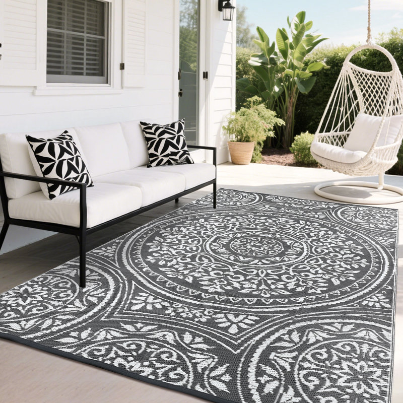 Outdoor Rugs Reversible Waterproof Outdoor Area Rug UV mark Resistant Patio Rug Durable Garden Mat for Porch Deck, Gray