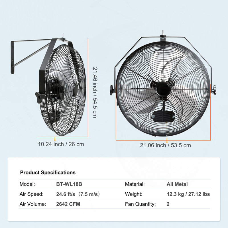 Wall Mount Fan, 2 PCS 18 Inch Waterproof, 3-Speed High Velocity Max. 4000 CFM Industrial Wall Fan For Indoor, Commercial, Residential, Warehouse, Greenhouse, Workshop, Basement, Garage,Black