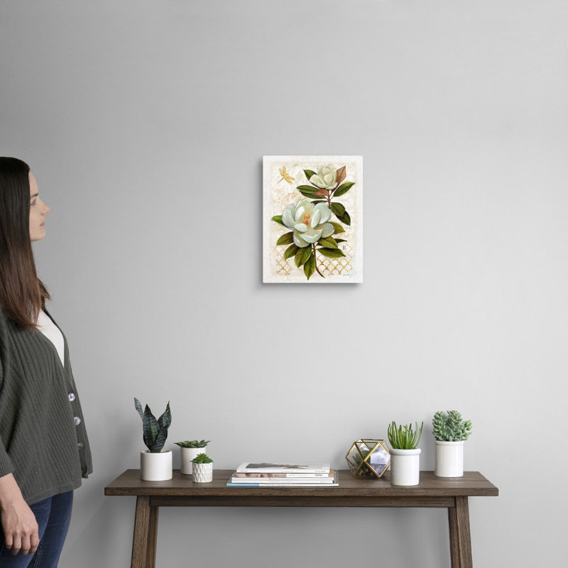 «Heirloom Magnolia» sur toile grise, Toile tendue, H 11 po x l 14 po x P 1,25 po