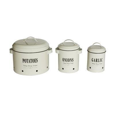  4W Canister Sets For Kitchen Counter, Storage Jars For Potato Onion Garlic, Metal Kitchen Canisters Set Of 3 With Lids