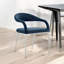 Ensemble de deux fauteuils de salle à manger rembourrés en polyester bleu et argent