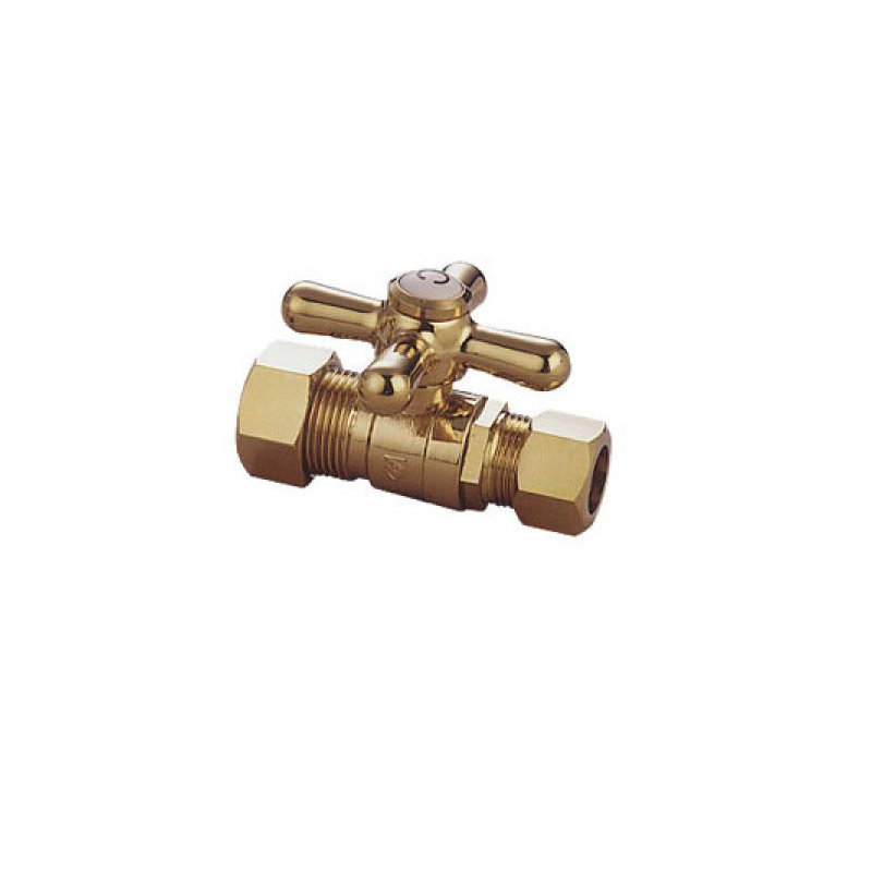 Quarter Turn Valves Bathroom Sink with Cross Handles, Polished Brass