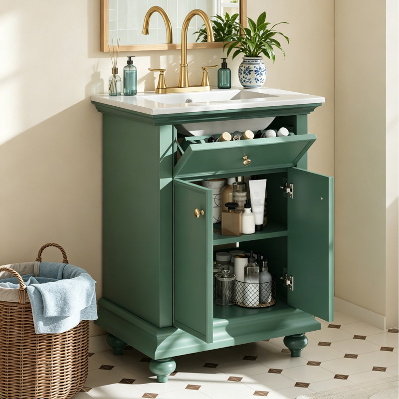 Meuble-lavabo moderne 24 po avec tiroir basculant, Vert