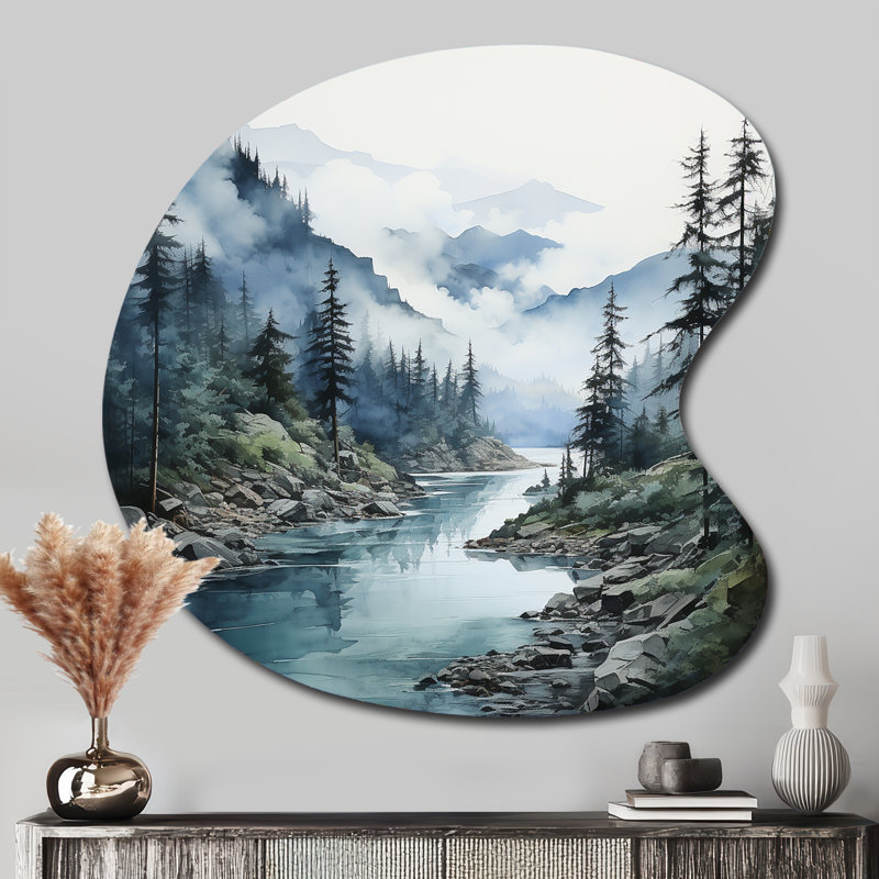 Gris et bleu, minimalisme, forêt, réflexions II, art mural asymétrique en métal, H 33 po x l 33 po