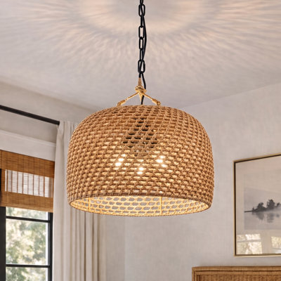 Beatric 3-Light Hand-Woven Rattan Dome Pendant