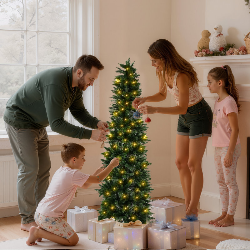Arbre de Noël pré-éclairé avec lumières incandescentes, vert, H 4,5 pi