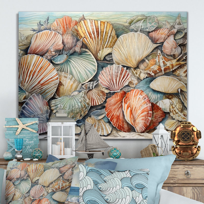 Seaside Seashells IV - reproduction d'art sur métal sans cadre, H 24 po x l 32 po x P 1 po