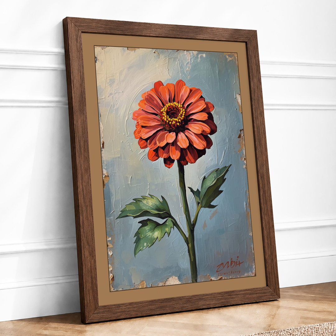 Solitary Zinnia Botanical Framed Art Print