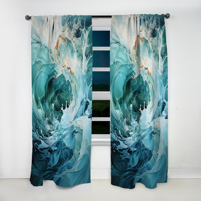 Aqua Blue And White Serenity Swirl - Modern Velvet Curtain - Room Darkening - 1 Panel