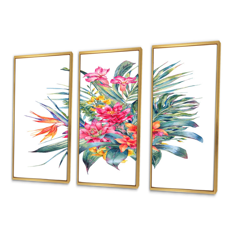 Bayou Breeze Bouquet Of Tropical Red Flowers Framed On Canvas 3 Pieces ...