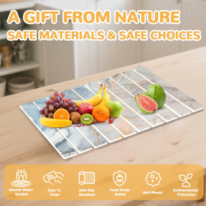 Colorful Pattern Dish Drying Mat For Kitchen Counter, Foldable, Super Absorbent & Fast-drying Stone Mat For Dishes, Cups & Pots