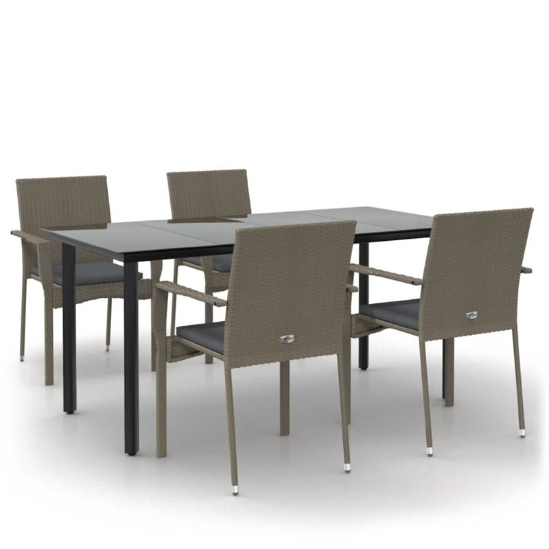 Dassiah 4 - Person Wicker Patio Dining Set with Rectangular Table , Cushions Included, 63" L x 31.5" W x 29.1" H, Rectangle