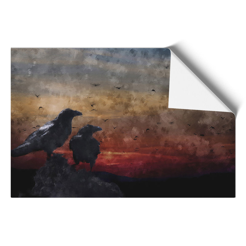 Crows at Sunset Painting - Frameless Print, 30cm H x 42cm W x 0.1cm D