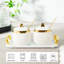 Ensemble de 2 pots à épices en porcelaine à garniture dorée avec cuillère à couvercle et plateau de rangement