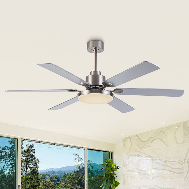 Ventilateur de plafond industriel de 60 pouces avec ensemble d'éclairage et télécommande Barbaraann, Nickel brossé