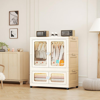 Armoire de rangement à porte magnétique empilable pour enfants et animaux de compagnie - Grand organisateur pliable avec roues, tringle, imperméable, assemblage sans outil - chambre à coucher modulaire, salon, rangement pour salle de jeux
