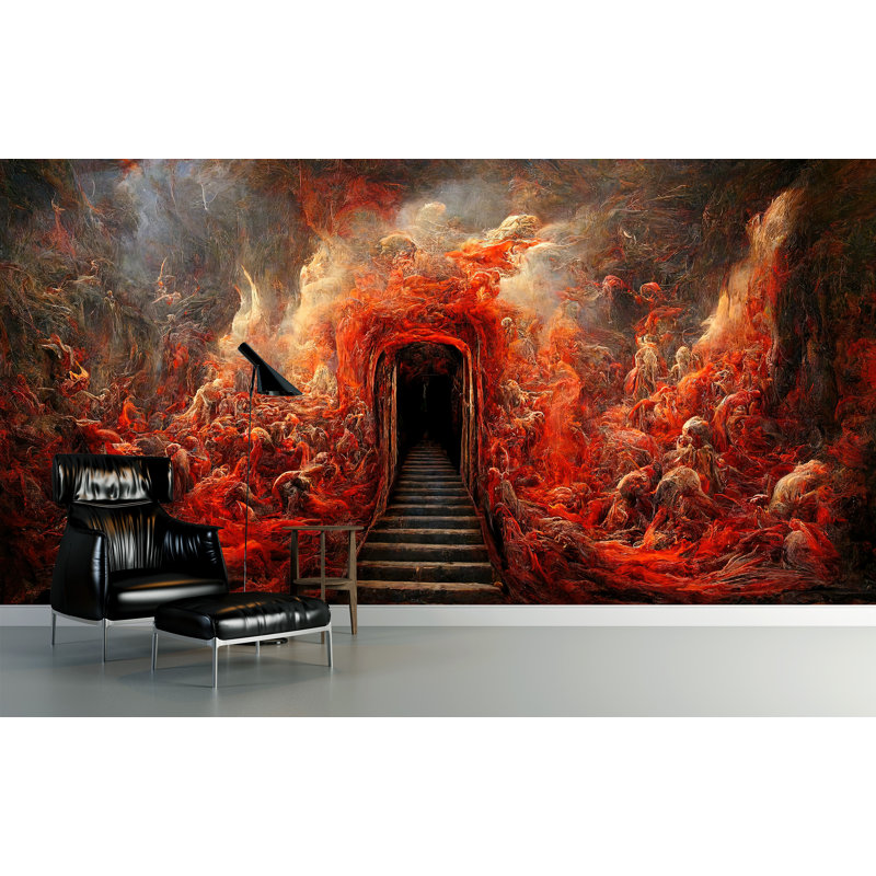 Papier peint abstrait avec grottes rouges, L 114 po x l 172 po