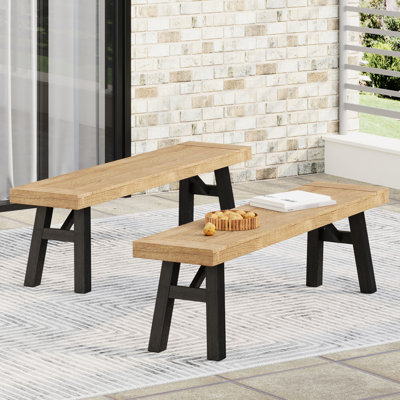 Banc en bois 2 -, siège à panneau à lattes, 63 po x 14,53 po x 17,66 po, gris, capacité de poids de 600 lb pour 2 intempéries, siège, finition grise