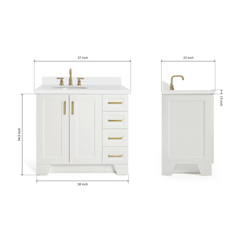 37 IN.  Single Bathroom Vanity, White, Rectangular, Right