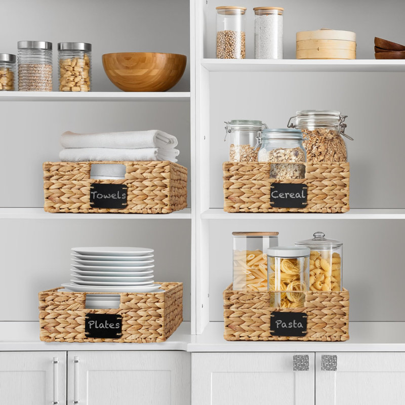 Water Hyacinth Pantry Baskets with Chalkboard Labels and Chalk Marker,Storage Baskets,Set of 4