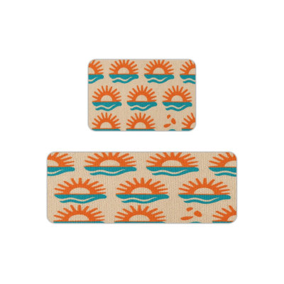 2 PC Orange and Blue Sun Wave Kitchen Mats, Rugs for Home Decor, Mats for Kitchen & Entryway