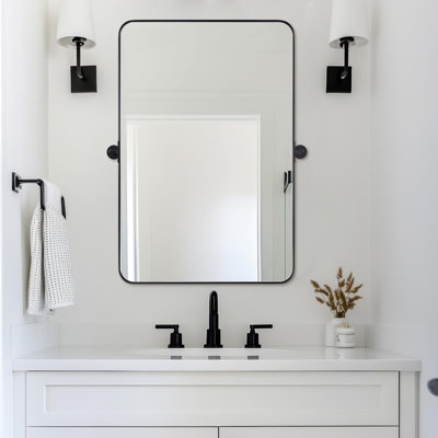 Miroir de salle de bain mural moderne inclinable | Cadre pivotant en acier inoxydable