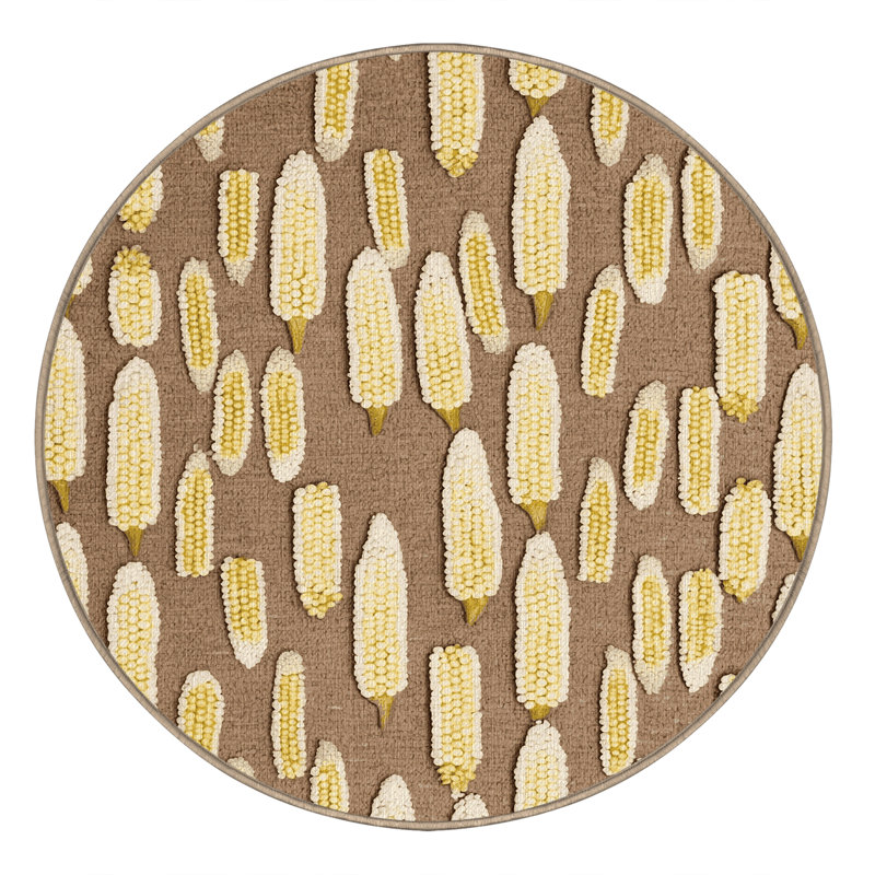  Tapis blanc lavable à maïs doux avec légumes, Rond 8 pi
