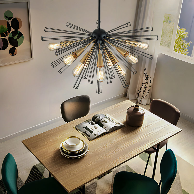 Lustre sphérique Spoutnik 10 lumières l 33,8 po avec adaptateur pour plafond incliné Tyshai, Noir et or