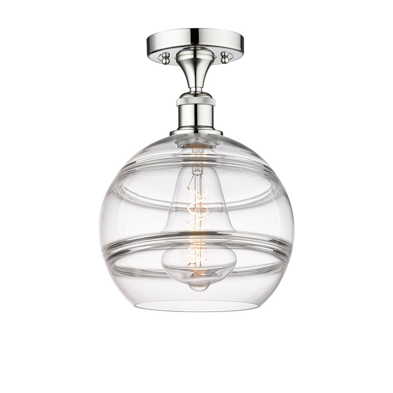 Edison - Adrieanna - Plafonnier semi-encastré 1 lumière, Transparent, H 11,75 po x l 10 po x P 10 po, Chrome poli