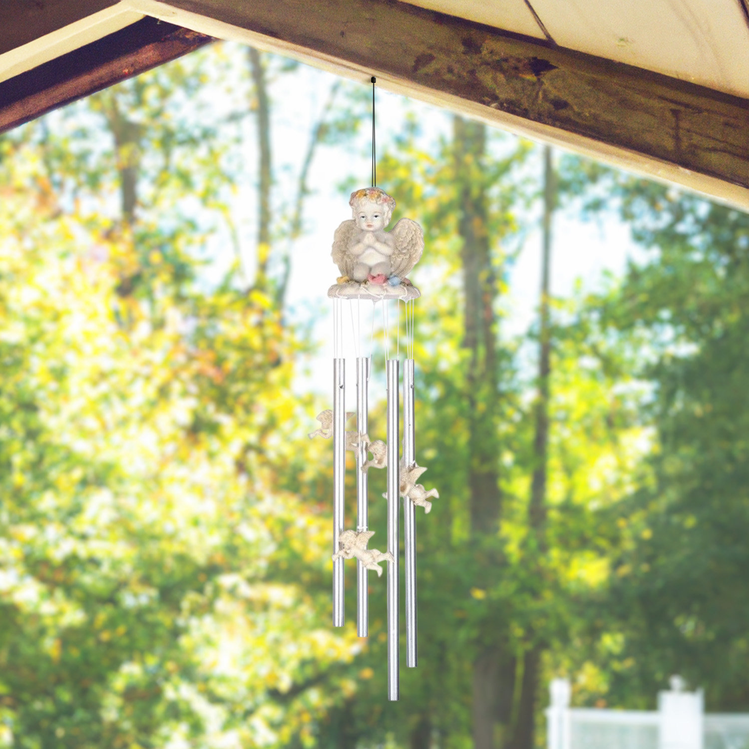 Arlmont & Co. Ridglea 23" Long Cherub Praying Round Top Wind Chime