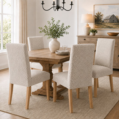4 Piece Stretch Jacquard Dining Chair Slipcovers, Elastic Parsons Chair Covers Set of 4