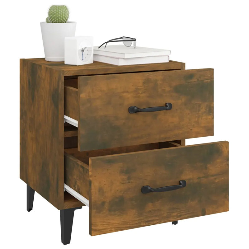 Jemena 40cm W Solid + Manufactured Wood Bedside Table, Individual, Smoked Oak
