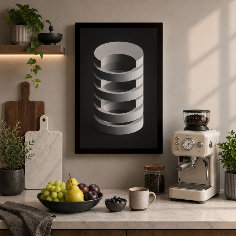 Stacked Metal Rings Industrial - Wrapped Canvas, 18x12 - 45.7 x 30.5 cm, Taupe Border