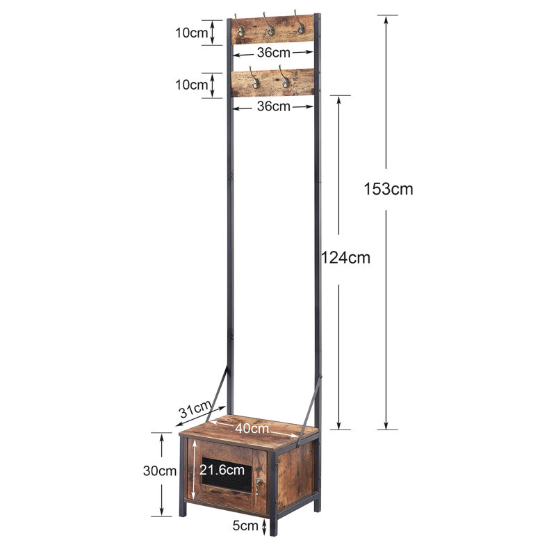 Hall Tree with Shoe Storage Organizer, Entryway Coat Rack, Tall Clothes Stand Freestanding with Hooks for Mudroom, Hallway, Bedroom