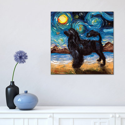 Portuguese Water Dog Night by Aja Trier - Wrapped Canvas Print