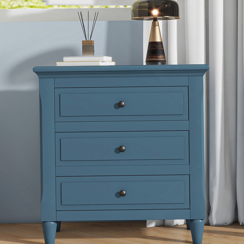 3-Drawer Nightstand Storage Wood Cabinet, Blue