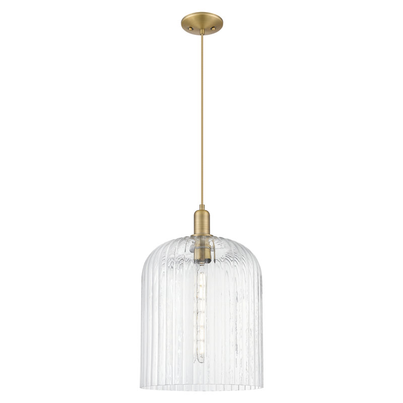 Mini luminaire suspendu suspendu 1 lumière Downtown, H 18,38 po x l 12 po x P 12 po, Clair, Laiton brossé