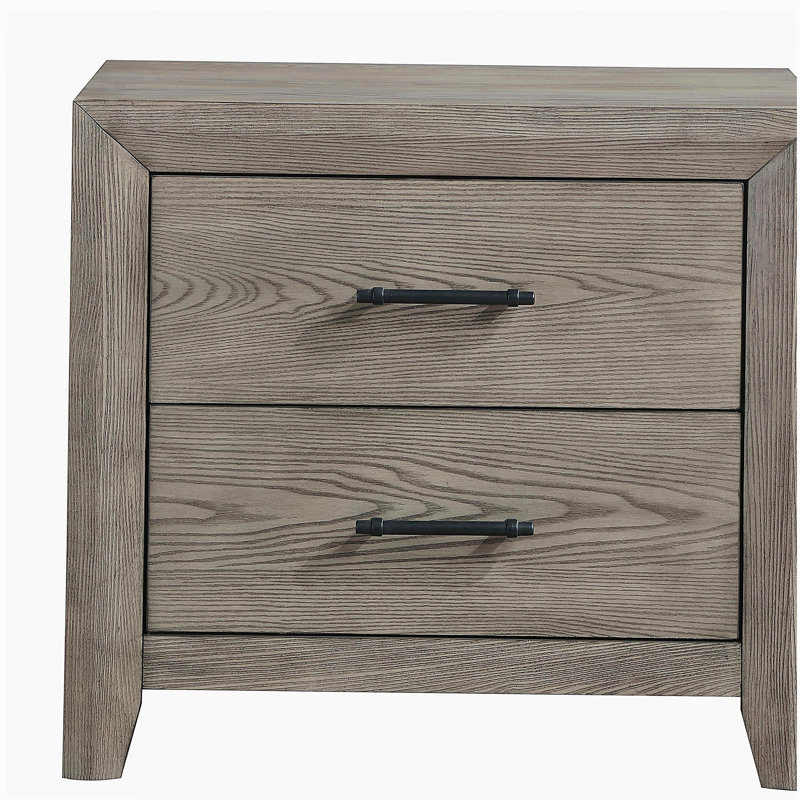 Mobilier de chambre à coucher moderne moderne en bois gris à 2 tiroirs avec table de chevet 2 pièces